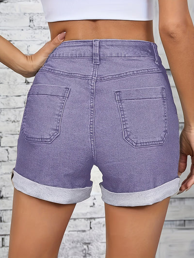 Thelma – Kurze Hose Aus Stretch Denim Mit Hoher Taille Und Knopf