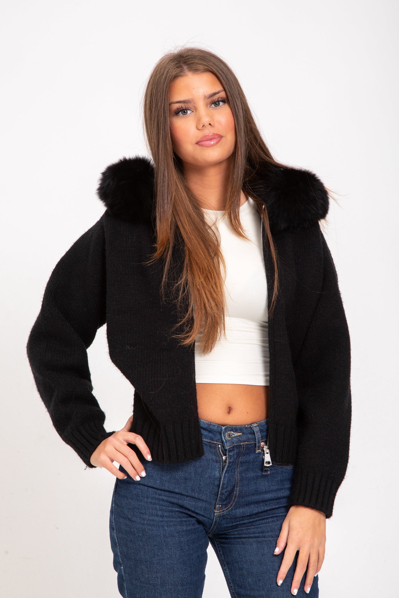 Alicia | Jacke mit Fellkapuze