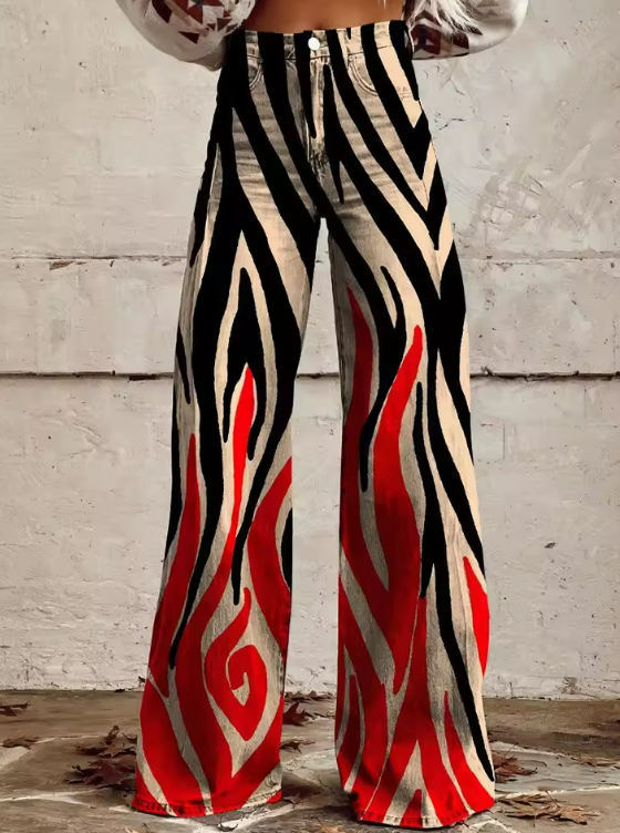 Kaylia | Weite Bein Hose mit Flammenmuster