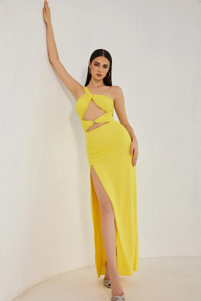 Zikora™ | Maxikleid mit Cut-Outs, One-Shoulder-Schlitz