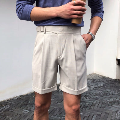 Herren Shorts mit hoher Taille und eleganten Falten in Beige - Lorenzo