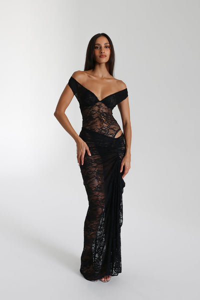 Selune ™ | Schulterfreies Maxikleid aus durchsichtiger Spitze
