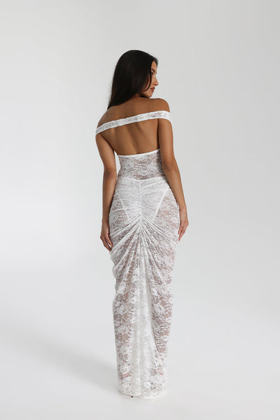 Selune ™ | Schulterfreies Maxikleid aus durchsichtiger Spitze