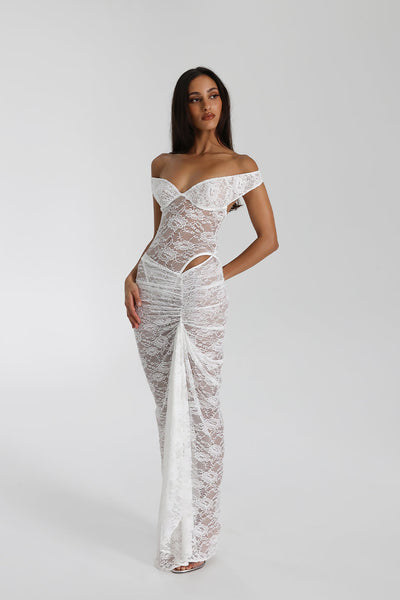 Selune ™ | Schulterfreies Maxikleid aus durchsichtiger Spitze
