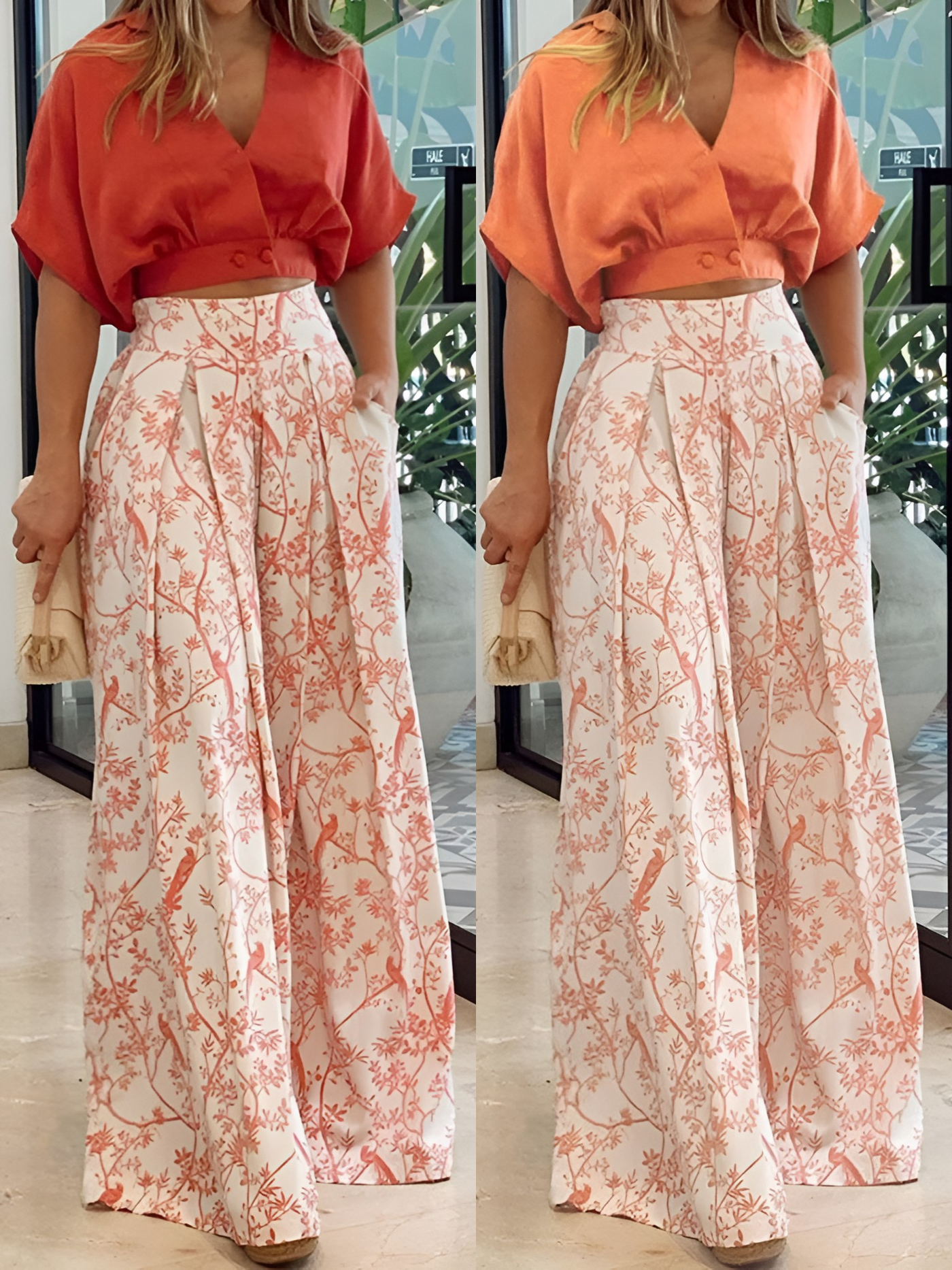 Zweiteiliges Sommeroutfit mit lockerer Bluse und weit geschnittene Hose – Élise