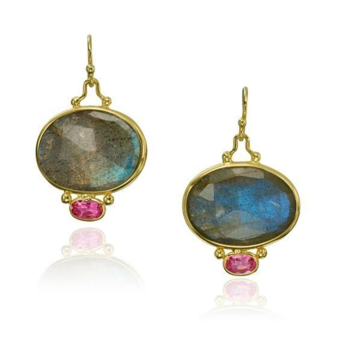 Vintage Ohrringe mit roten und blauen Zirkoniasteinen