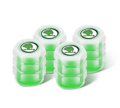 Set aus 4 leuchtenden Ventilkappen mit Logo – LuxaGlow