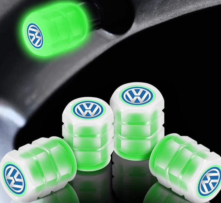 Set aus 4 leuchtenden Ventilkappen mit Logo – LuxaGlow