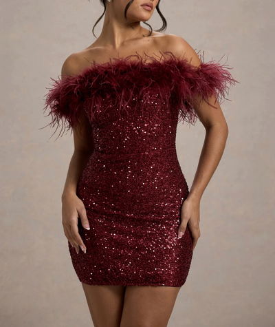 Velyndra™ | Schulterfreies Minikleid mit schimmerndem Pelz