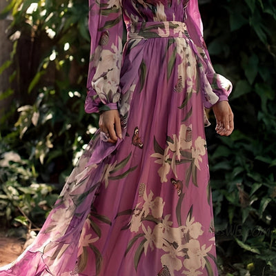 Theia - Blumen Chiffon Kleid Leicht Fließend