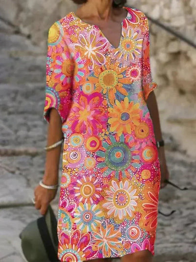 Yvonne - V-Ausschnitt Kleid mit Floralprint