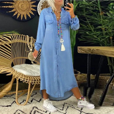 Trendy Denimkleid mit Knopfleiste und Taschen – Isaline