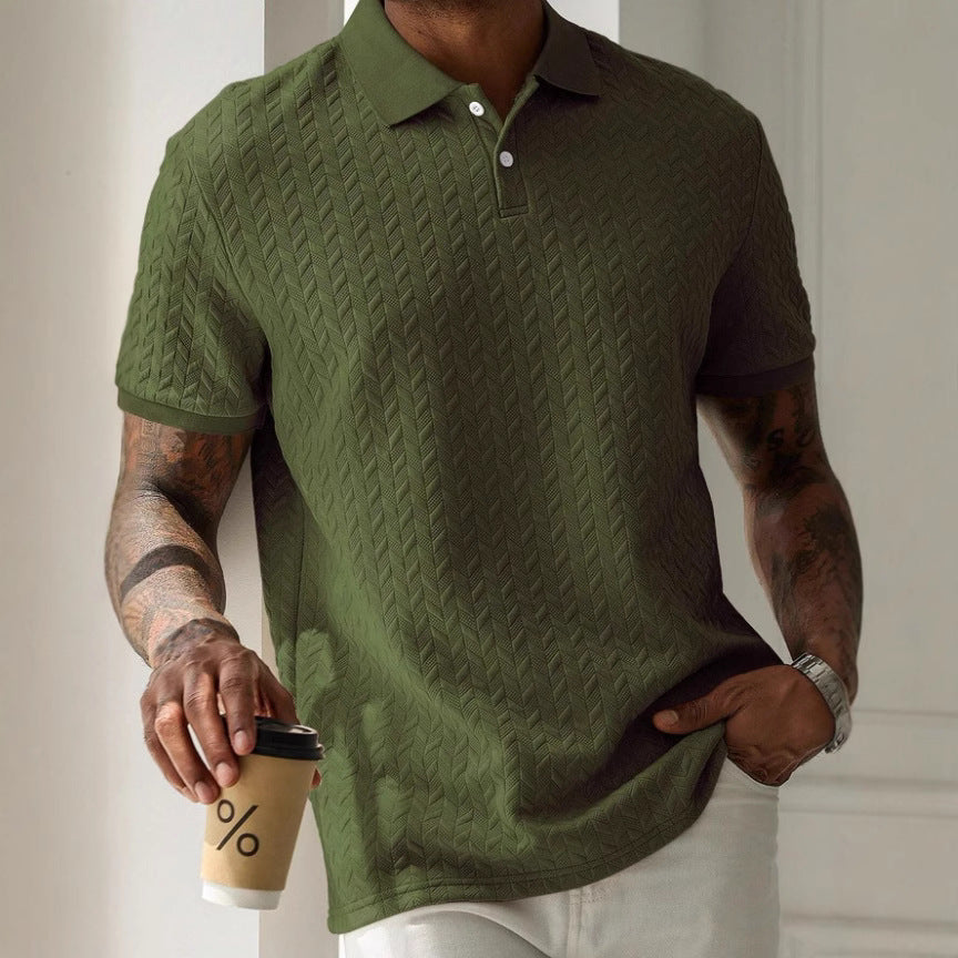 Geometrisch strukturiertes Herren-Poloshirt in Creme - Edgar