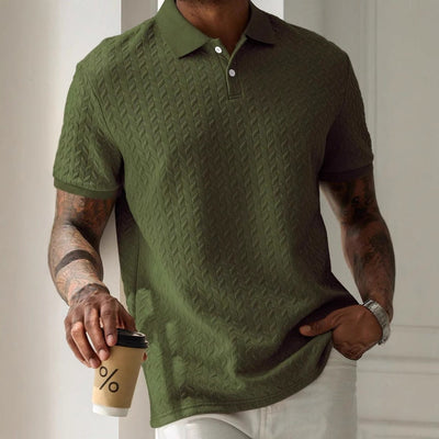 Geometrisch strukturiertes Herren-Poloshirt in Creme - Edgar