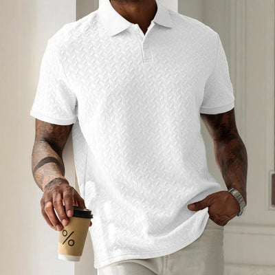 Geometrisch strukturiertes Herren-Poloshirt in Creme - Edgar