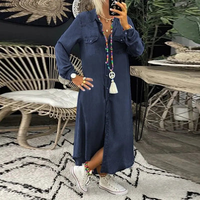 Trendy Denimkleid mit Knopfleiste und Taschen – Isaline