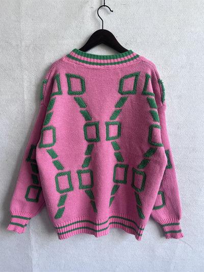 V-Ausschnitt Lässiger Farbkontrast Strickcardigan