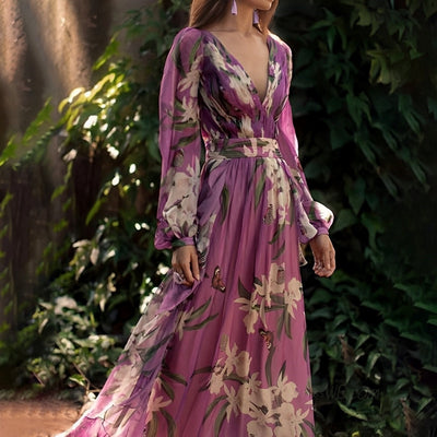 Theia - Blumen Chiffon Kleid Leicht Fließend