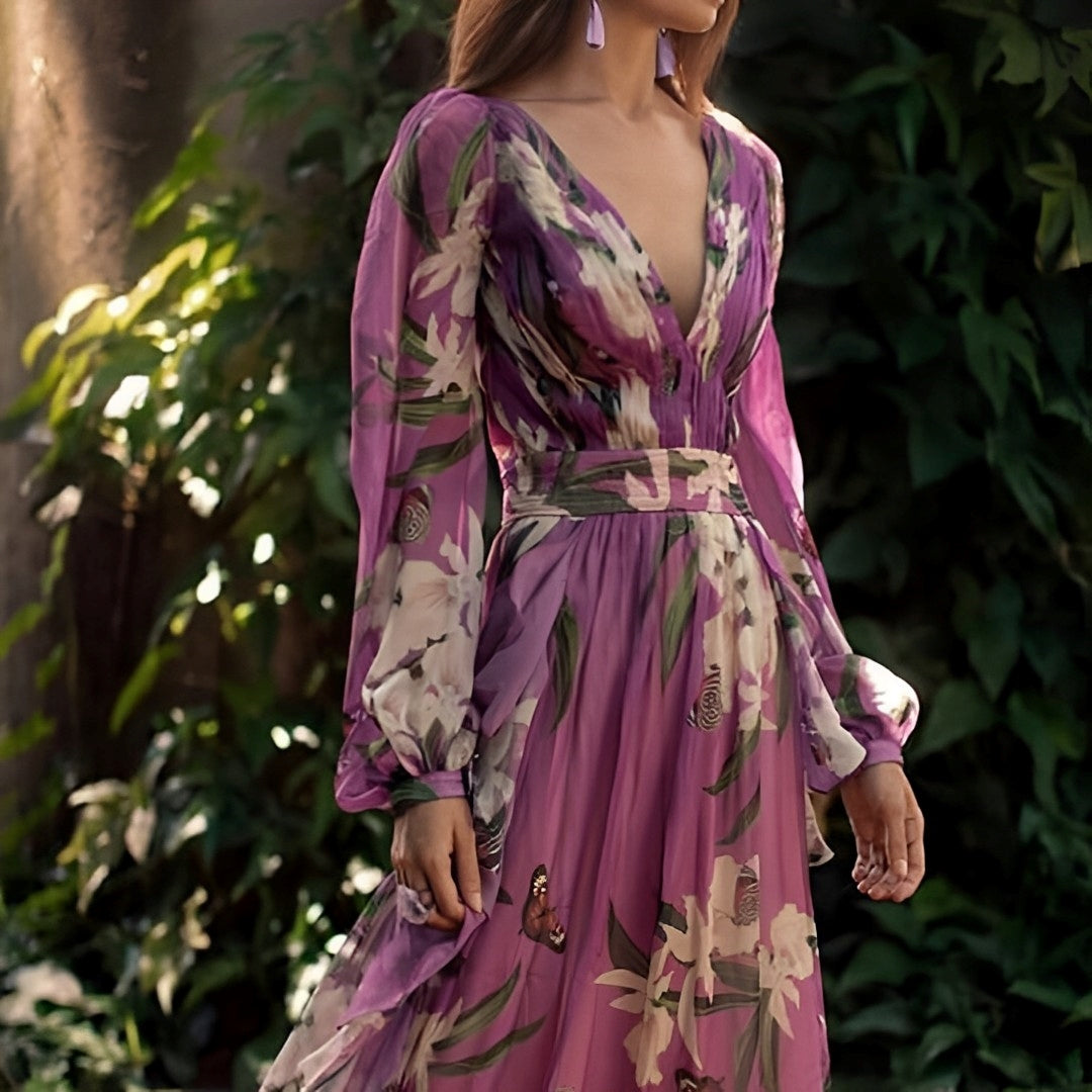 Theia - Blumen Chiffon Kleid Leicht Fließend
