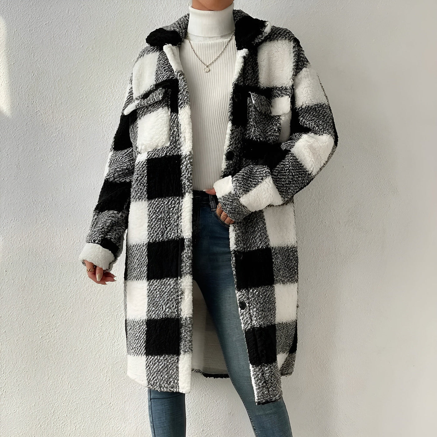 Sichtbarer Karo-Mantel für Damen