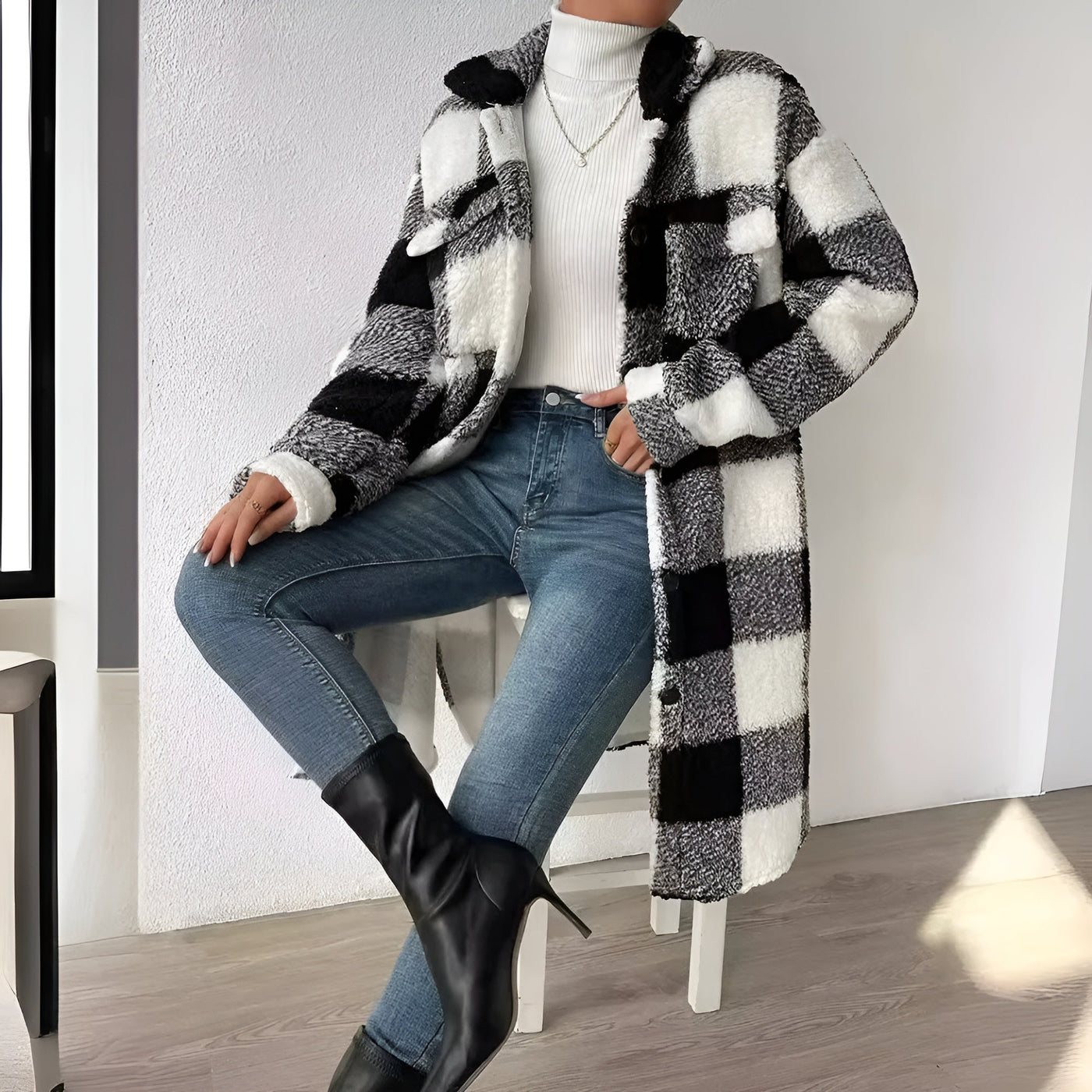 Sichtbarer Karo-Mantel für Damen