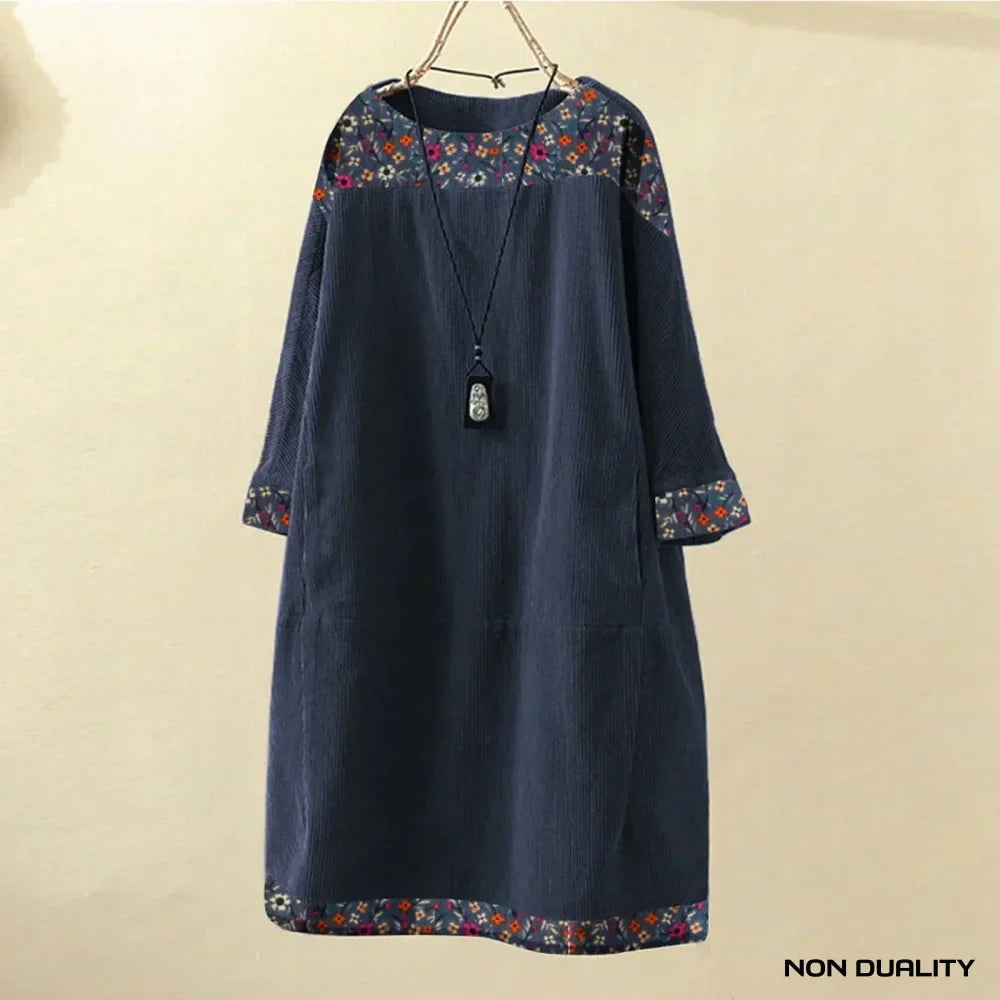 Berna | Vintage Cord-Kleid mit Blumen