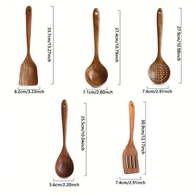 Tevara | 5-teiliges Küchenutensilien-Set aus Teakholz