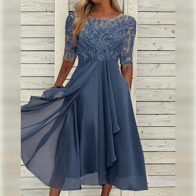 Yara - Elegantes Spitzen-Chiffon-Midi-Kleid