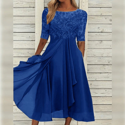 Yara - Elegantes Spitzen-Chiffon-Midi-Kleid