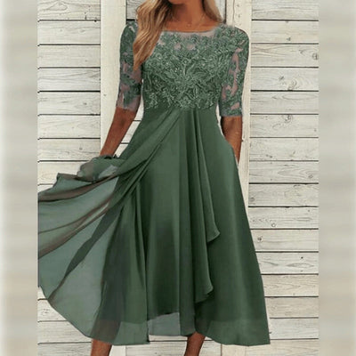 Yara - Elegantes Spitzen-Chiffon-Midi-Kleid
