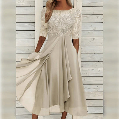 Yara - Elegantes Spitzen-Chiffon-Midi-Kleid