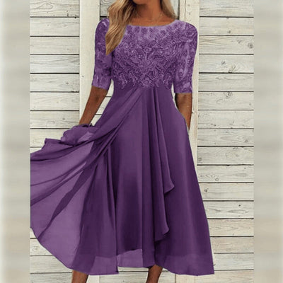 Yara - Elegantes Spitzen-Chiffon-Midi-Kleid