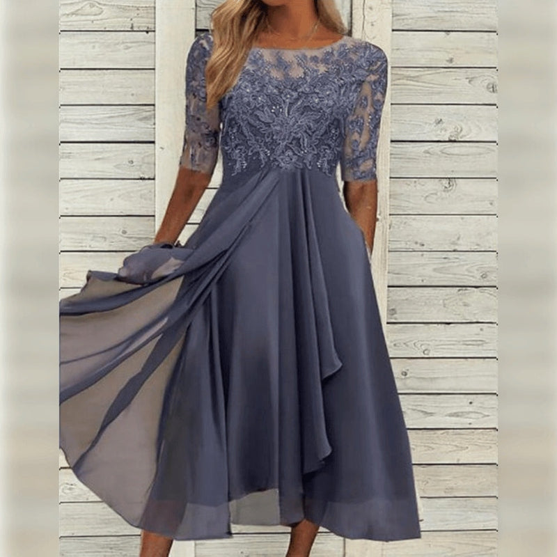 Yara - Elegantes Spitzen-Chiffon-Midi-Kleid