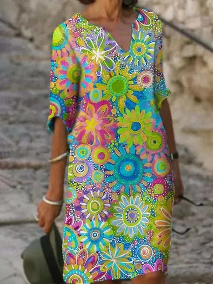 Yvonne - V-Ausschnitt Kleid mit Floralprint