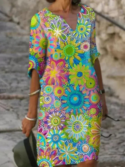 Yvonne - V-Ausschnitt Kleid mit Floralprint