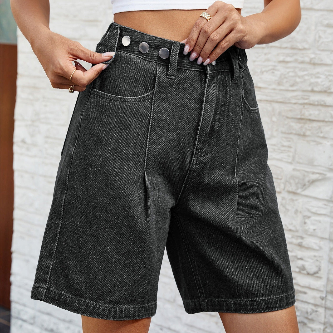 Damen Denim Bermuda gerade geschnitten Vintage-Stil blau - Kendra