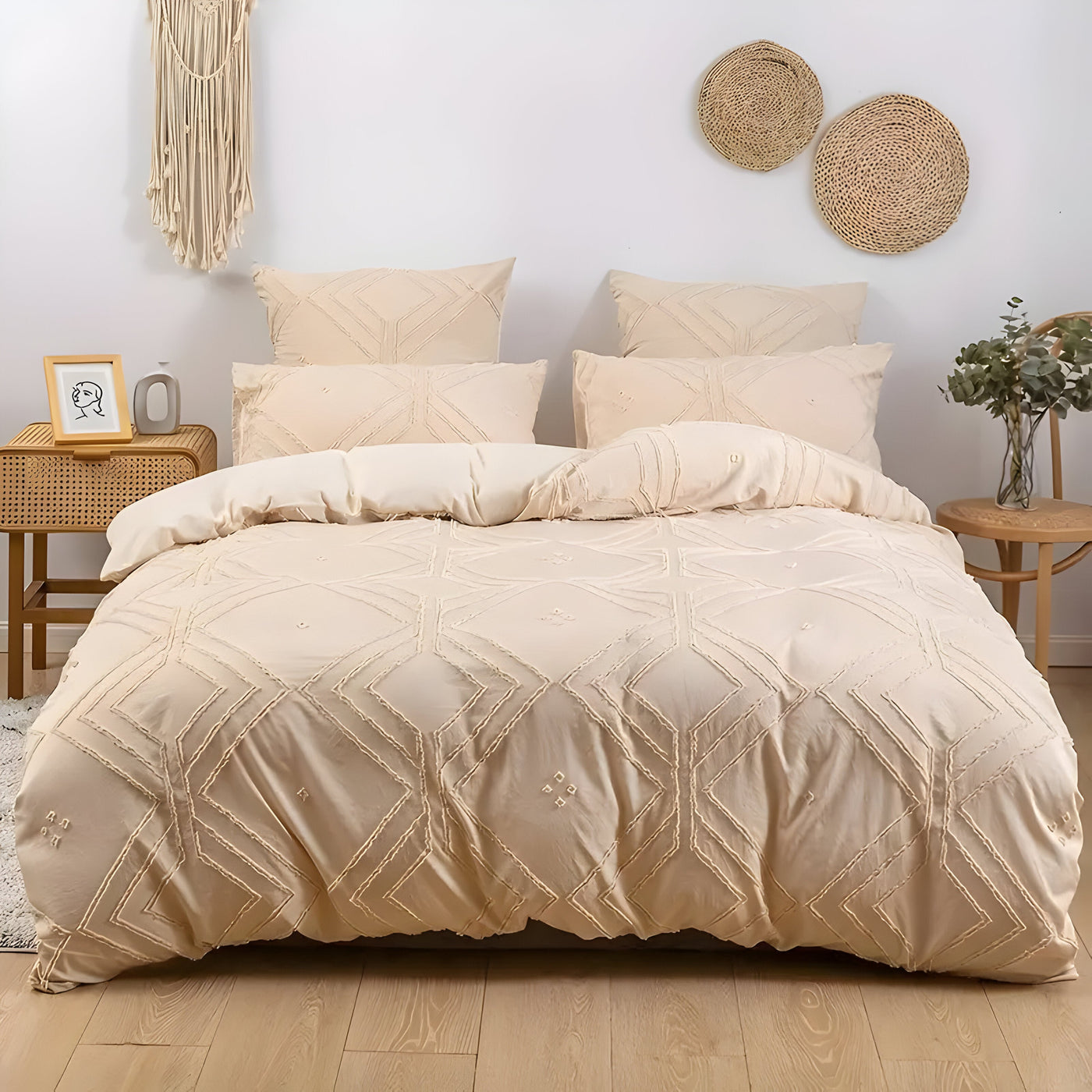 ZippWeave Bettwäsche-Set – Geometrisches Boho Tufted Duvet Bezug Set