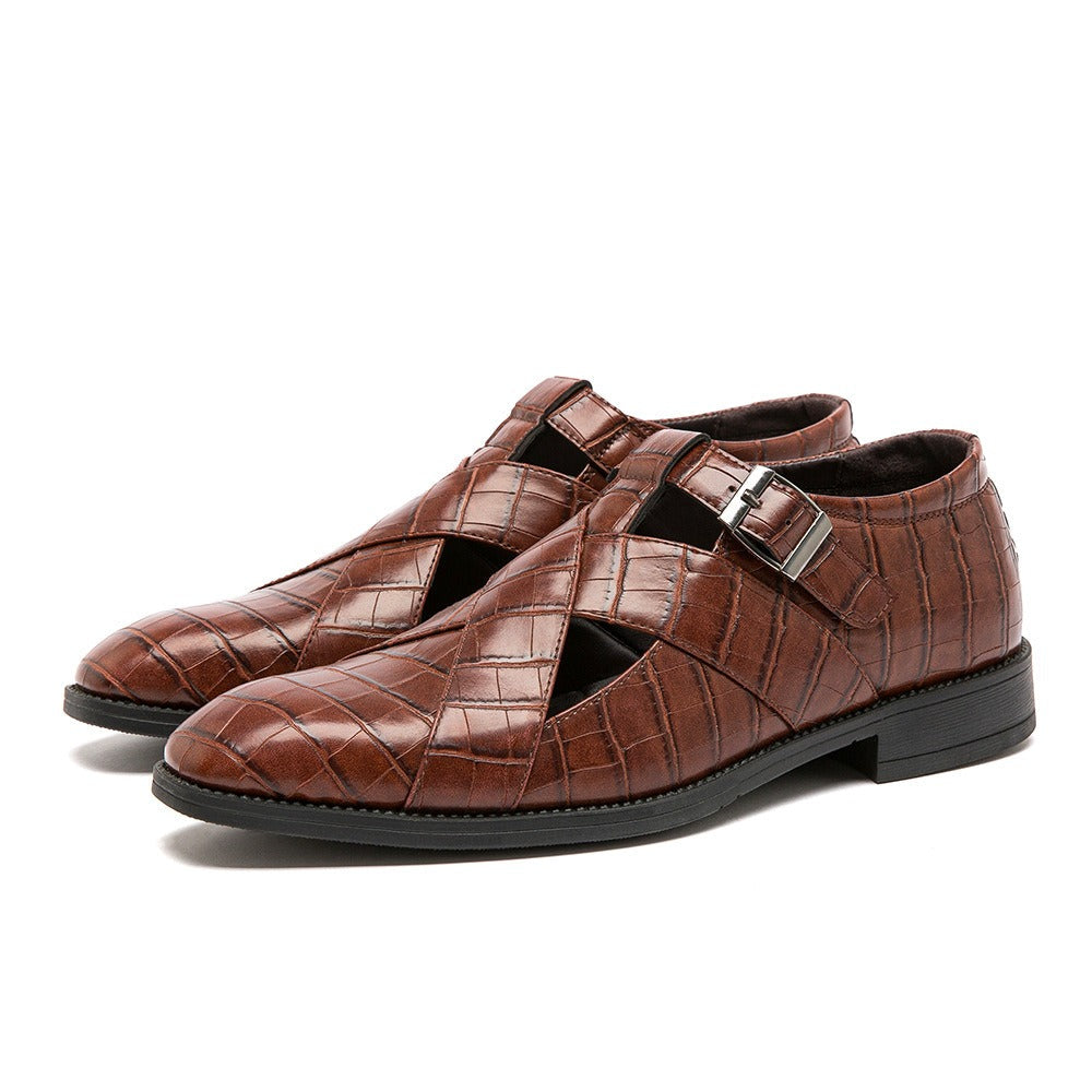 Formelle Herrenschuhe aus braunem Leder durchbrochenes Design elegant - Ferrano