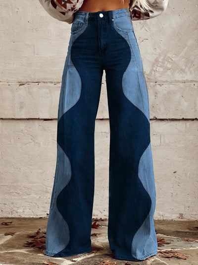 Fannie | Weite Bein Denim-Hose mit Wellen-Design