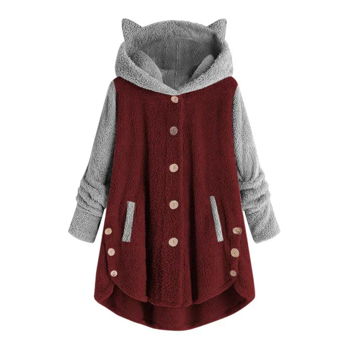 Nina - damen fleece sweatshirt mit katzenohren und abgesetzten armeln