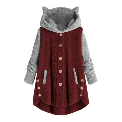 Nina - damen fleece sweatshirt mit katzenohren und abgesetzten armeln