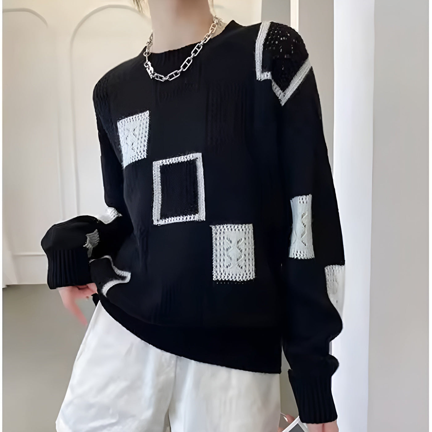 Jasmine | Strickpullover mit Geometrischem Patchwork