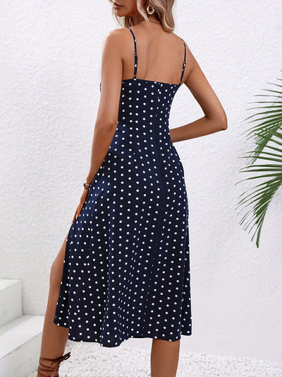 Midikleid mit roten Tupfen-Trägern und Schlitz - Fiorella