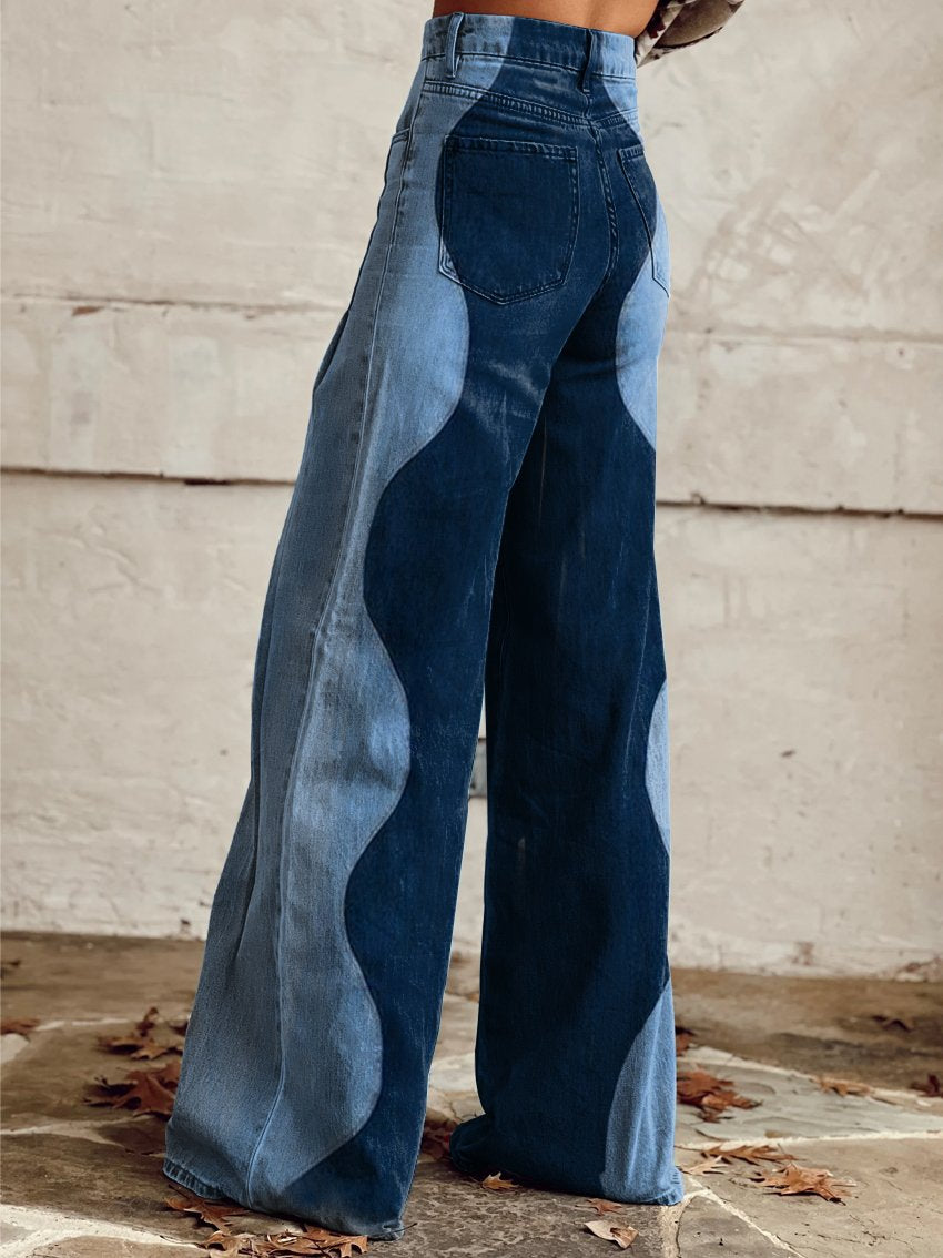 Fannie | Weite Bein Denim-Hose mit Wellen-Design