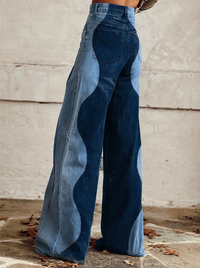 Fannie | Weite Bein Denim-Hose mit Wellen-Design