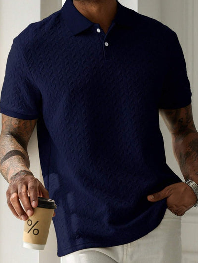 Geometrisch strukturiertes Herren-Poloshirt in Creme - Edgar