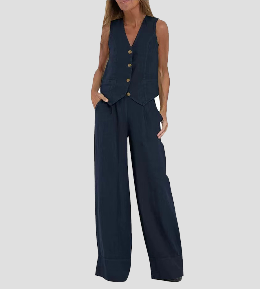 Aira™ - Knopfmantel & Weite-Hosen Set