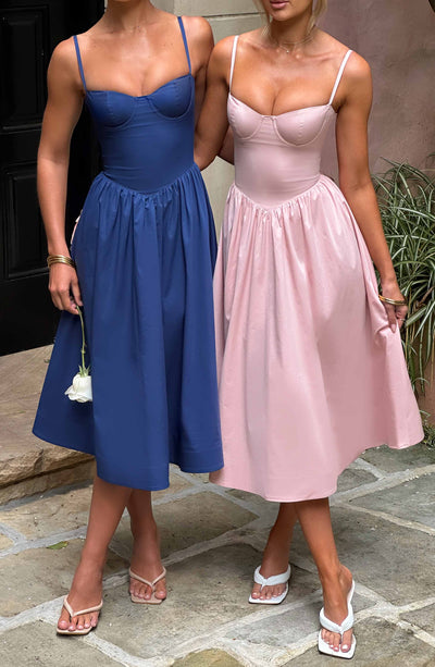 Marineblaues Daisey Midi-Kleid