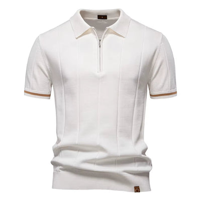 Herren sportliches Poloshirt kurzarm Reißverschluss weiß elegant - Leandro
