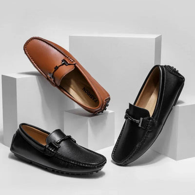 Atmungsaktive Leder Herren Slipper sportlicher Stil schwarz - Veron
